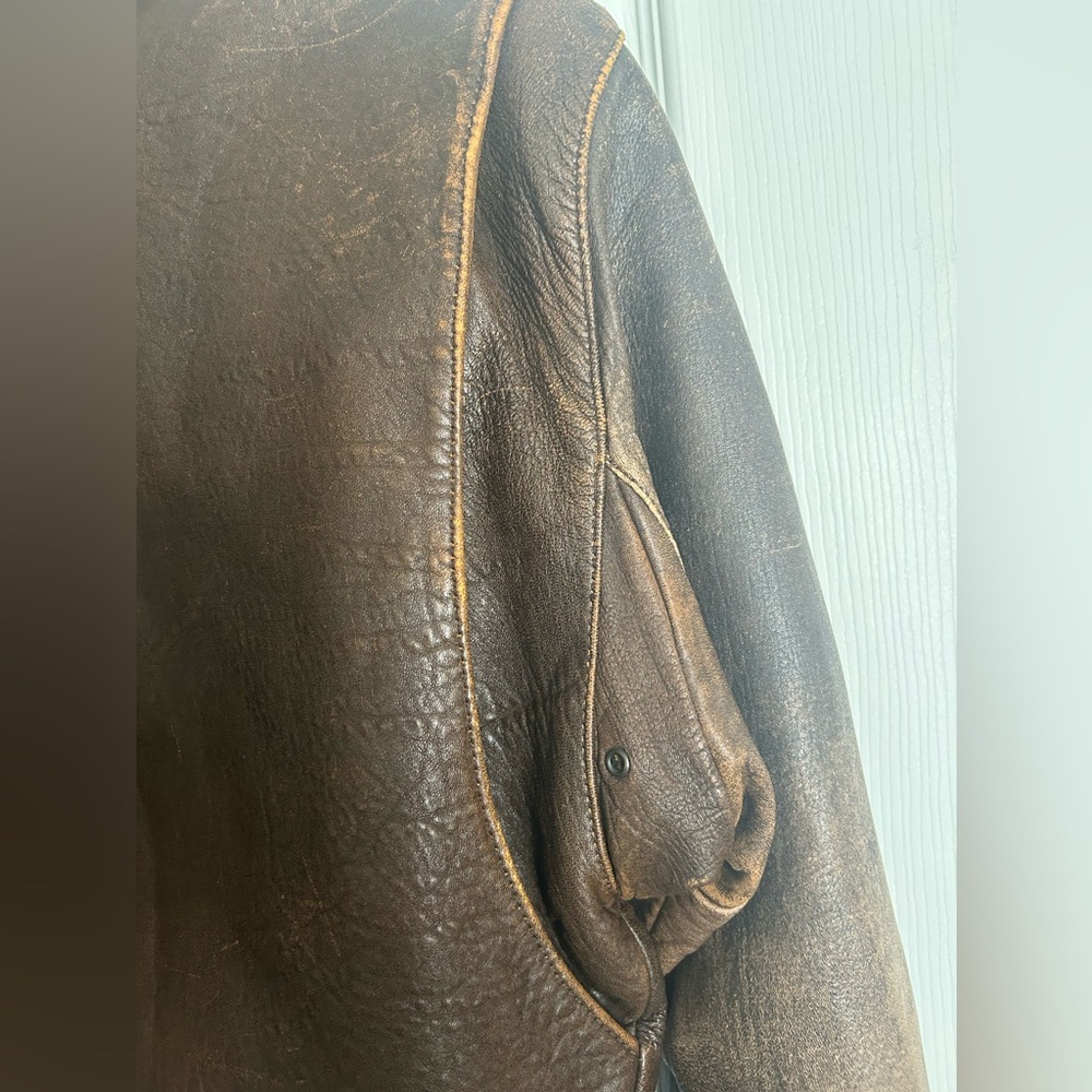 VTG Luis Alvear Aviator Lg Military Bomber Brown Leather Jacket Navy/ Air Force - Picture 11 of 15